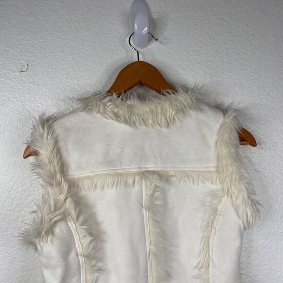 Rave Faux Suede Fur Lined 90's Y2K Festival Toggle Button Vest White Size S - Picture 11 of 14